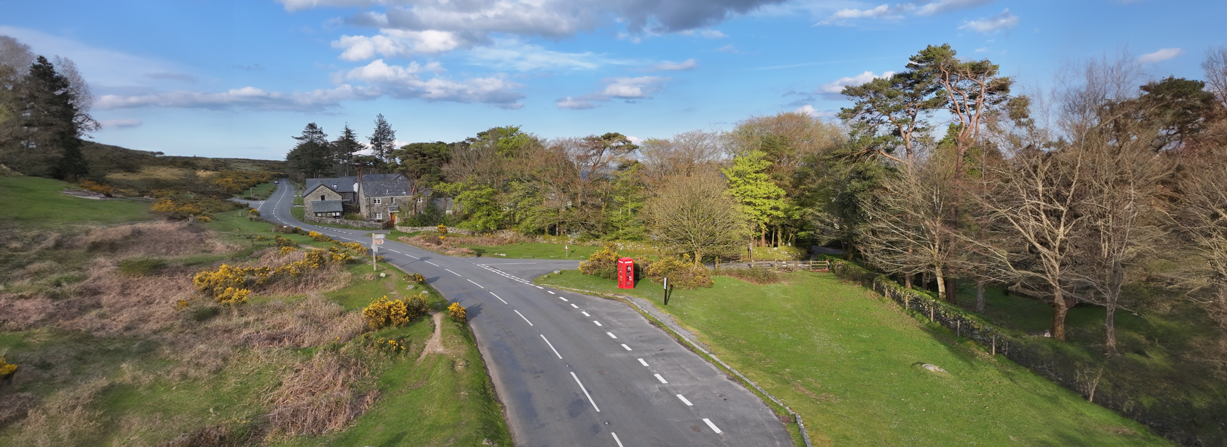 Aerial long shot of town