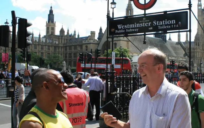 Plymouth Brethren preaching the bible on street in London