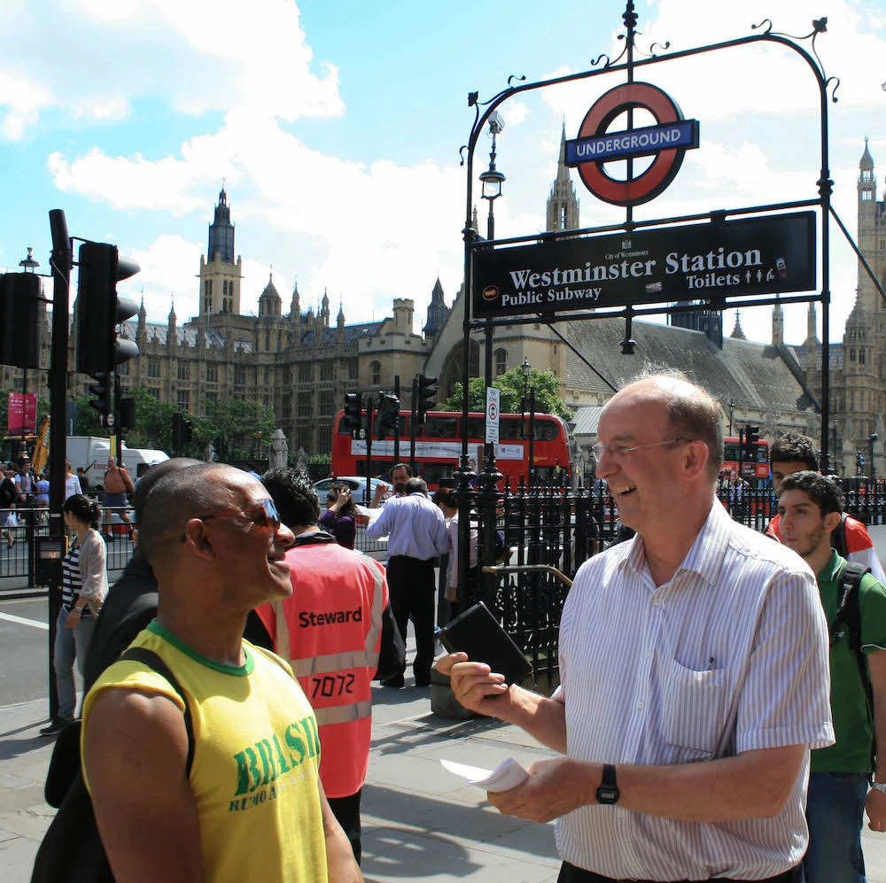 Plymouth Brethren preaching the bible on street in London