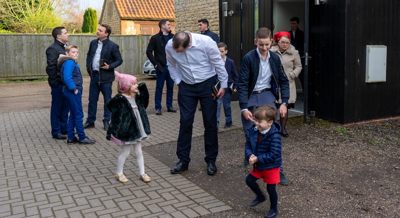 Plymouth Brethren leaving church service